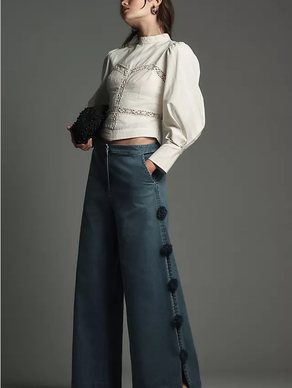 Hope for Flowers by Tracy Reese Blue Denim Wide-Leg Jeans with Side Pompons - Picture 11 of 11
